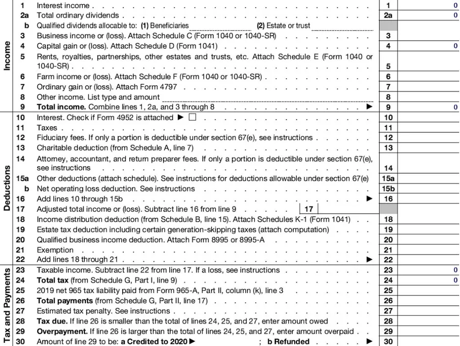 Greta's 2019 Form 1041 after review