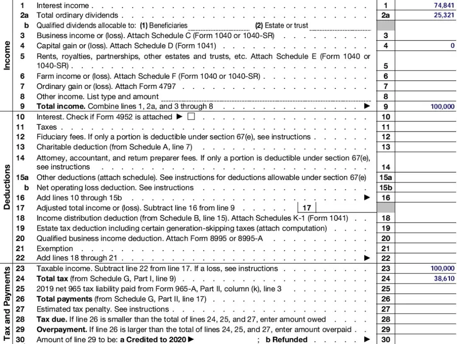 Greta's 2019 Form 1041 before review